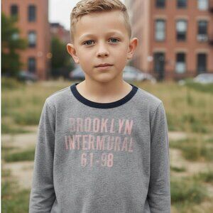 CREWCUTS J. CREW Brooklyn Gray Graphic Tee Boys 6 7 Girls Kids Shirt Top RARE